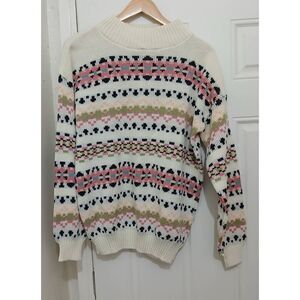 Vintage Clifton place usa 90's womens large geometric sweater cream pink